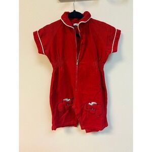 VTG RARE Red Corduroy Romper with Elephant Short Sleeve Baby Toddler 12-18MO‎